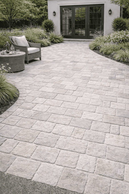 Pavés grès kandla white beige blanc rosé  14/20 cm Ep. 5/7 cm - unité de vente : 1 m² pour 30 pavés