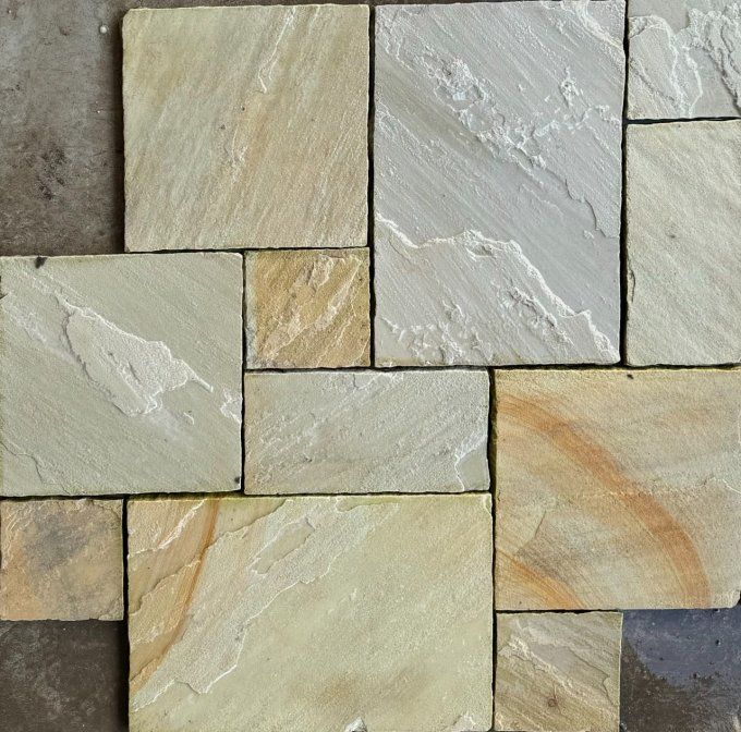 Dallage grès kandla Mint jaune blanc calcaire  Opus 4 formats Ep.2.2 cm  - Unité de vente 0.781 m²