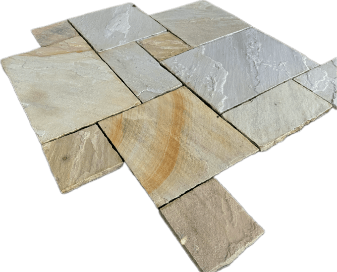 Dallage grès kandla Mint jaune blanc calcaire  Opus 4 formats Ep.2.2 cm  - Unité de vente 0.781 m²