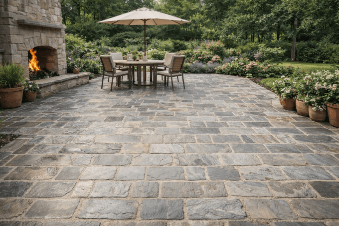 Pavés grès kandla Gris  14/20 cm Ep. 7/9 cm - unité de vente : 1 m² pour 30 pavés