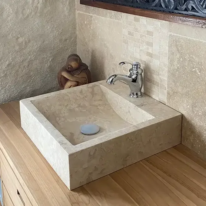 Vasque travertin 1er choix mix beige carré - 45/45 cm Ep.10 cm