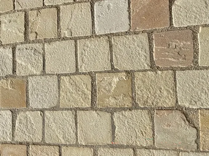 Pavés grès kandla Mint jaune blanc calcaire 14/14 cm Ep. 5/7  - unité de vente : 1 m² pour 42 pavés