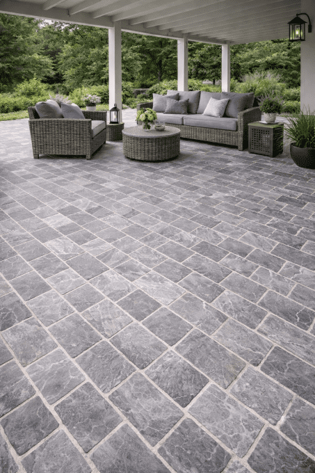 Pavé marbre gris atlantique 15.25/20.30 cm Ep. 3 cm - unité de vente : 1.0037 m² pour 29 pavés 