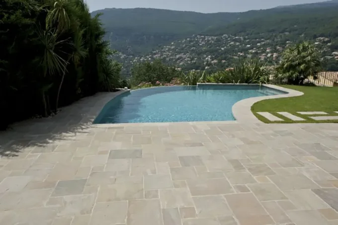 Dallage grès kandla white beige blanc rosé  Opus 4 formats Ep.2.2 cm  - Unité de vente 0.781 m²