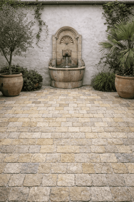 Pavés calcaire Tandur yelow 14/14 cm Ep. 3/5 cm - unité de vente : 1 m² pour 42 pavés