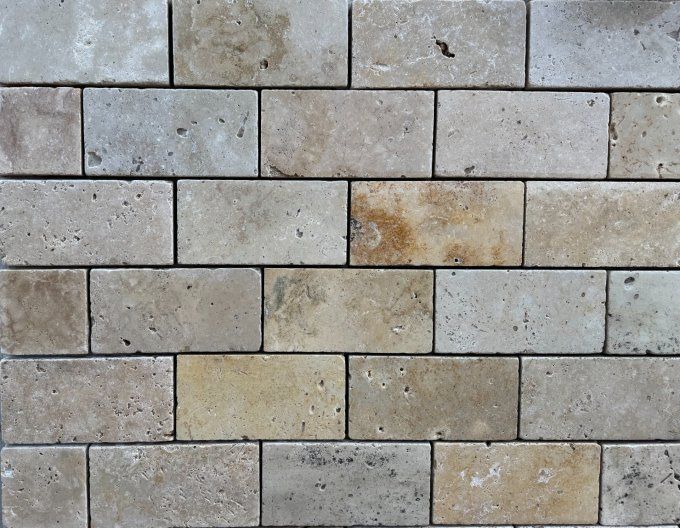 Pavés travertin 1er choix mix beige 15.25x30.5 cm Ep.3 cm - unité de vente: 1.0047 m² pour 20 pavés