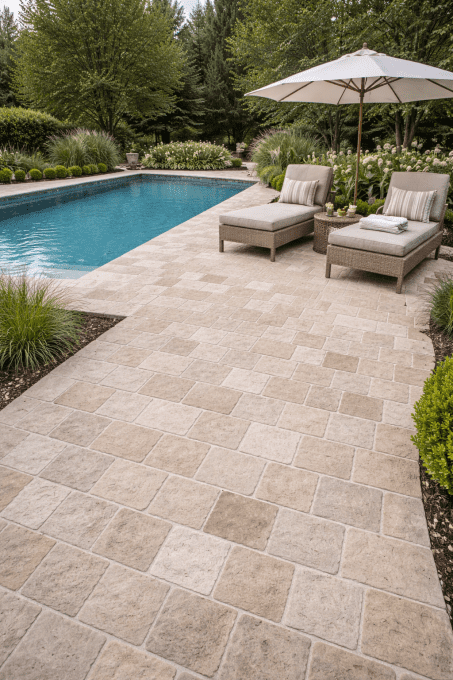 Pavés travertin 1er choix mix beige 15.3x15.3 cm Ep. 3 cm -  Unité de vente: 1.0109 m² pour 39 pavés