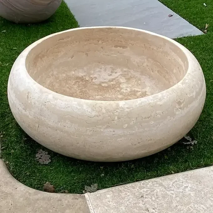 Vasque travertin 1er choix mix beige roue - diamètre 42 cm